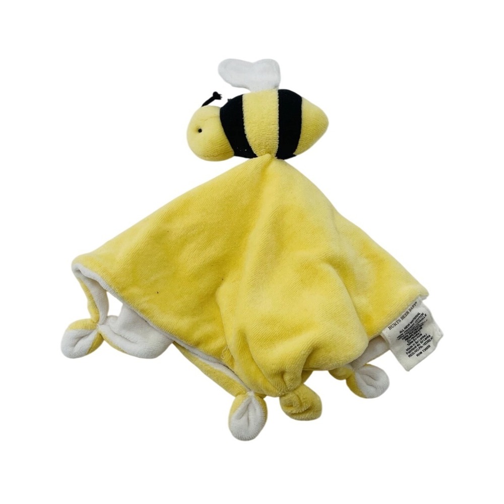 Burts Bees Baby Bumble Bee Lovey Security Blanket Yellow White Knotted Plush New - Picture 6 of 7